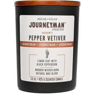 Journeyman Collection Candle, 15oz, Wooden Wick, Pepper Vetiver, Large Painted Jar