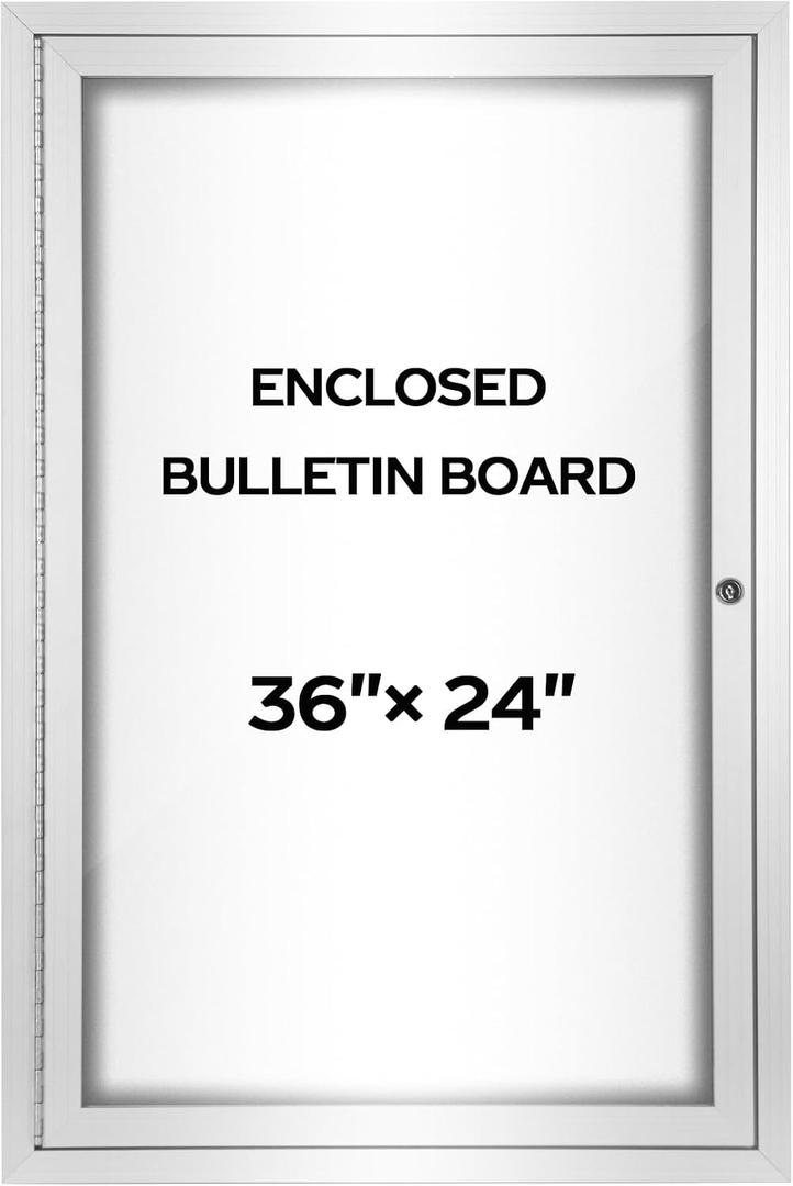 INNOVART Enclosed Bulletin Board 36”x24”, Lockable Dry Erase Noticeboard with Aluminum Frame, Outdoor Enclosed Whiteboard Weatherproof, Wall Display Case with Swing-Open Door Information Cabinet
