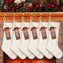 Zubebe 6 Sets Christmas Stockings 18 in Large Xmas Knitted Stockings Kit Knit Xmas Stocking Metal Stocking Holder Name Tags with Pen for Family Holiday Party Fireplace Mantel Decor(White)