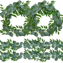 Trimgrace 4 Pack Artificial Eucalyptus Garland with Willow Leaves Each 6.5 Feet Fake Greenery Garland Vine for Table Runner Centerpiece Stairs DIY Garlands Decor