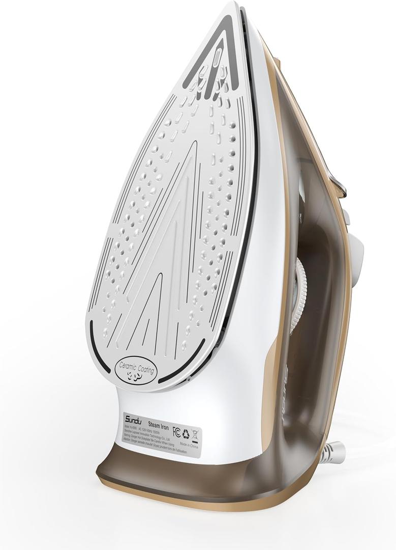 Sundu Steam Iron for Clothes with Rapid Heating Ceramic Coated Soleplate, 1500W, Auto-Off Safety, Burst of Steam, Self-Clean, Anti-Calc, Anti-Drip 300ml Water Tank for Clothes Ironing Buff