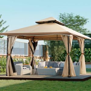 Quictent 10.5x10.5ft Patio Gazebo Canopy Tent,Gazebo with Mosquito Netting and Curtains,Vented Soft Top Gazebo for Patios,Deck and Backyard -Beige