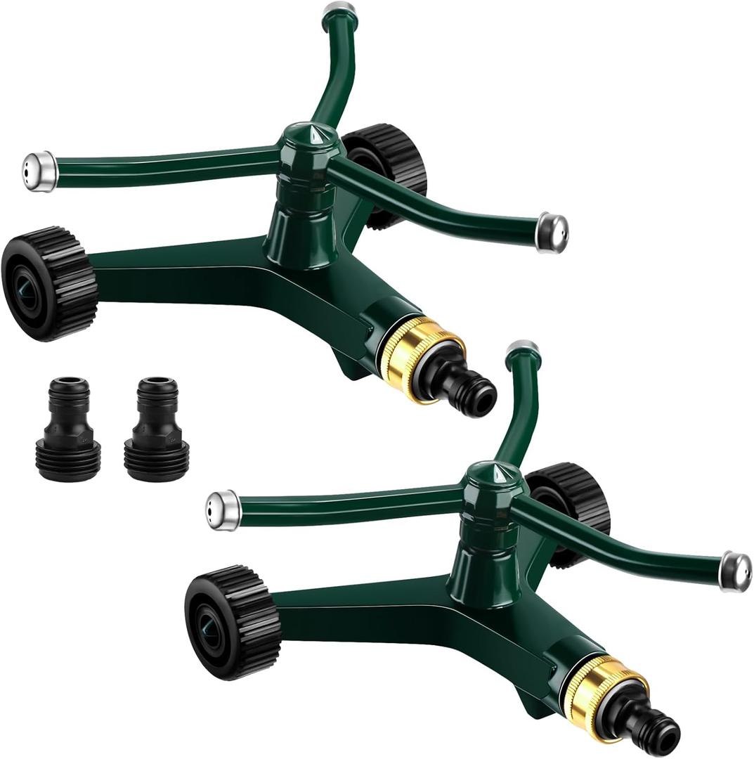 1 Pcs Metal Rotary Lawn Sprinkler 3 Arm Heavy Duty 360 Degree Automatic Revolving Whirling Water Sprinkler with Wheeled Base for Lawn Yard Garden Backyard, Cover up to 538 sq ft