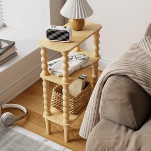 Veegle Side Table, Small End Table with Storage Shelf, 3-Tier Small Coffee Tables for Living Room Bedroom Narrow Spaces(Oak)