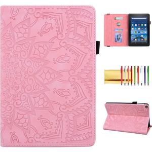 Folio Case for Fire HD 8.0" 2015/2016/2017/2018, Techcircle PU Leather Stand Soft TPU Back Cover Slim Fit Mandala Embossed Case with Card Holder for Kindle Fire HD 8 8th/7th/6th/5th Generation, Pink