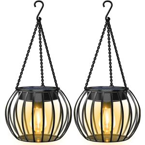 UBright 2 Pack 15" Solar Lights Outdoor Decorative Metal Solar Lanterns Outdoor Waterproof Hanging Lights for Outside Lanterns for Garden Yard Patio (Large, Warm White)