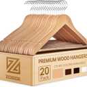 Wooden Hangers - 20 Pack, Heavy Duty, Non Slip Wood Hangers for Coats, Jackets, Suits, & Pants - Clothes Hangers for Closet W/Bar and Notches (Natural)
