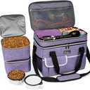 BAGLHER Dog Travel Bag for Supplies - Double-Layer Airline Approved Weekend Pet Travel Organizer Set for Dog and Cat Tote with 2 Pet Food Containers and 2 Collapsible Silicone Bowls Black