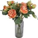 IPOPU Orange Flowers Artificial Peonies 5PCS 10heads Vintage Fake Peonies 20.47" Orange Fake Flowers for Wedding Bouquets Centerpieces Bridal Shower Party Home Flower Arrangement Decorations