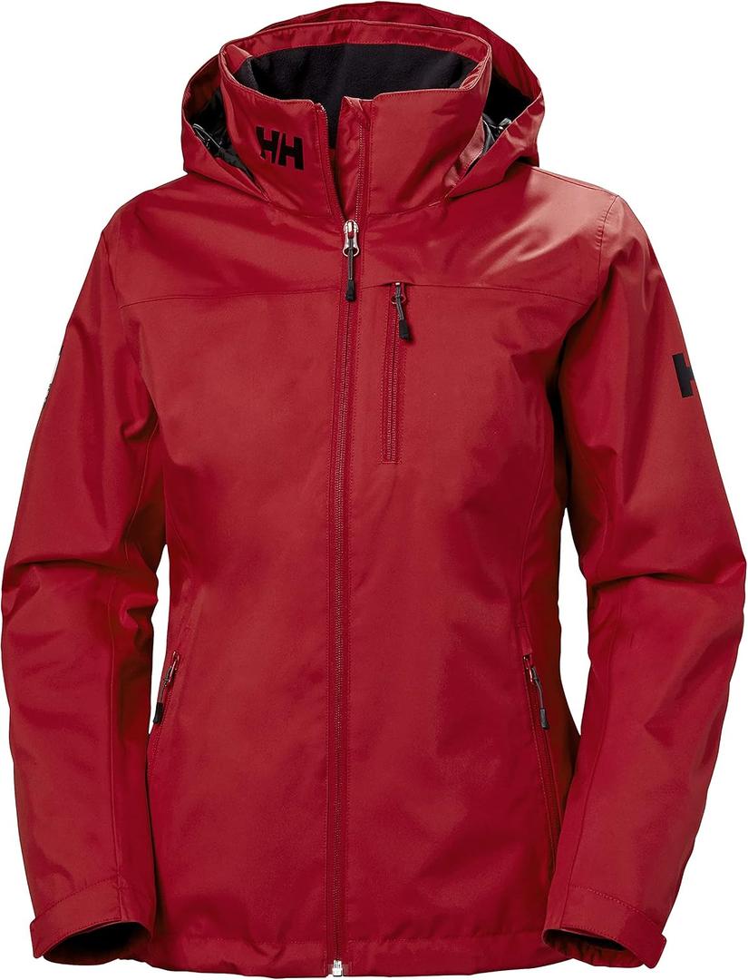 Helly Hansen Women's Crew Hooded Midlayer Fleece Lined Waterproof Rain Jacket, 162 Red, Medium