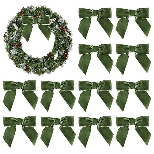 AIMUDI Sage Green Velvet Bows 4.5" for Christmas Tree, Wreaths, Gift Wrapping - Festive Winter Decor, Tree Garland, Swag, Wedding - 12 PCs