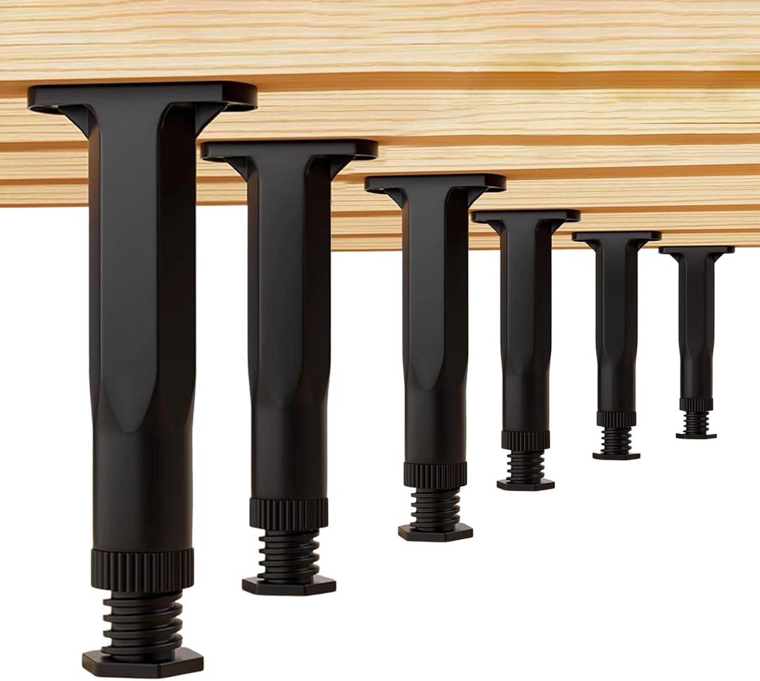 braxan 6 Pcs Bed Support Legs Frame Replacement, Patas para Cama Adjustable Height Furniture Center for Frame/Sofa/Dresser/Chair/Table 7.87 In-14.96 in Bed Support Legs (Black)