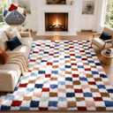 Ophanie Checkered Rainbow Rug for Living Room Bedroom,Colorful Fluffy Soft Cute Fuzzy Area Rugs,Shag Plush Shaggy Bedside Floor 8x10 Furry Carpet for Kids Teen Dorm Decor with Over 99 pcs Pile fibers