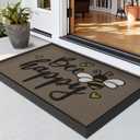 LUMI Outside Welcome Door Mat 17x30, Non Slip Durable Rubber Entrance Doormat, Low Profile Easy Clean Mats for Front Back Door Entryway Porch Garage, Bee Happy
