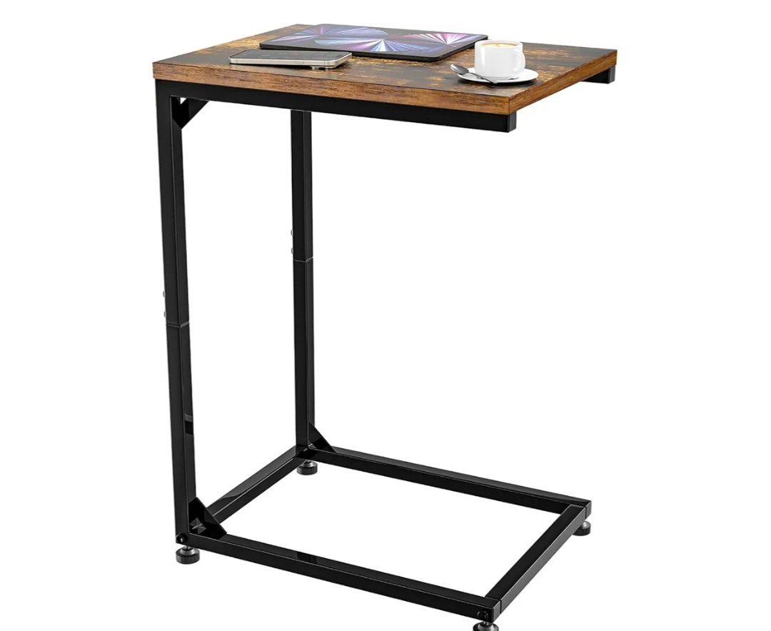 Simple Trending C Shaped End Table for Couch, Small Side Table TV Tray Table with Metal Frame for Living Room, Bedroom, Rustic Brown