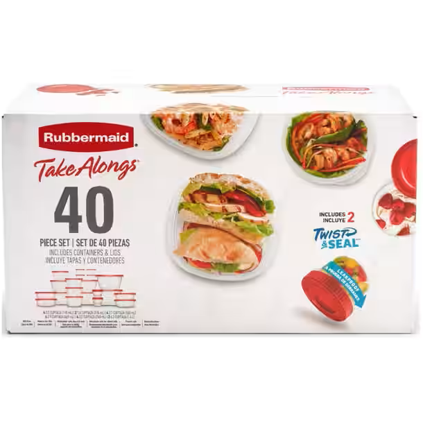 Rubbermaid TakeAlongs 40 Piece Food Storage Set, Red, Total of 12.6 Qts, Ideal Use for Meal Prep and Batch Cooking