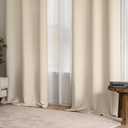 Cream Beige Curtains 84 Inch Length 2 Panels Set for Living Room Bedroom Privacy Polyester Textured Farmhouse Faux Linen Look Ivory Semi Sheer Grommet Top Light Filtering Window Drapes, W64xL84