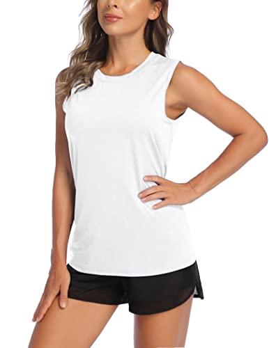 COOrun Women's Sleeveless Active Shirts Lightweight Sports Shirt Quick Dry Athletic Tank Tops with Scoopneck White XXL