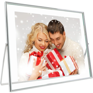 Silver Floating Frame, 10"x12", Horizontal, For Picture 8.5x11, 8x10, 7x9, Tabletop Metal Photo Frame, Classy Gift For Anniversary, Wedding or Birthday. back glass is broken