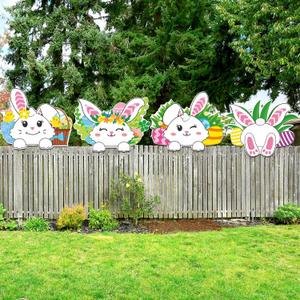 Chunful 4 Pieces Easter Yard Signs Decorations Easter Fence Peeker Bunny Eggs Peeking Garden Yard Signs Funny DIY Outdoor Decorations Happy Fence for Holiday Garden