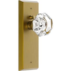 Glass Door Knobs for Interior Doors - Vintage Crystal Privacy Bedroom & Bathroom Door Knob with Lock - Diamond Cut Door Handle - Antique Brass Finish (1 Pack)