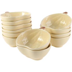 Kolewo4ever 12 Pieces Thanksgiving Bowls Ceramic Pumpkin Bowl 6 Ounces Ramekins Small Pumpkin Shaped Bowls Dinnerware Decoration for Fall Thanksgiving Serving Dip, Sauce, Condiments,Snack (Yellow)
