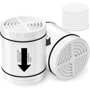 High Output Shower Filter Replacement Compatible With AquaBliss SF400 & SF500, For Hard Water Remove Chlorine And Other Impurities, 2 Pack Shower Filter + 10 Pack Sediment Pads