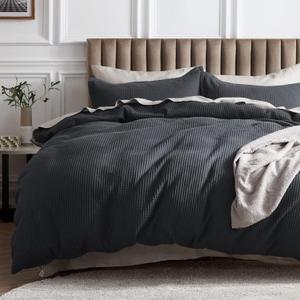 Bedsure Cotton Duvet Cover Queen - 100% Cotton Waffle Weave Charcoal Duvet Cover Queen Size, GentleSoft and Breathable Bedding Set for All Season, 3 Pieces, 90"x90" (Queen (90" x 90"), 19 - Charcoal (No Comforter))