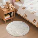 OLANLY Ivory Round Rugs for Bedroom - Machine Washable, 2 ft Circle Area Rugs for Living Room, Soft and Fluffy Shaggy Carpet for Teen Girls and Boys, Nursery Rooms, Dorms, Home Decor Aesthetic