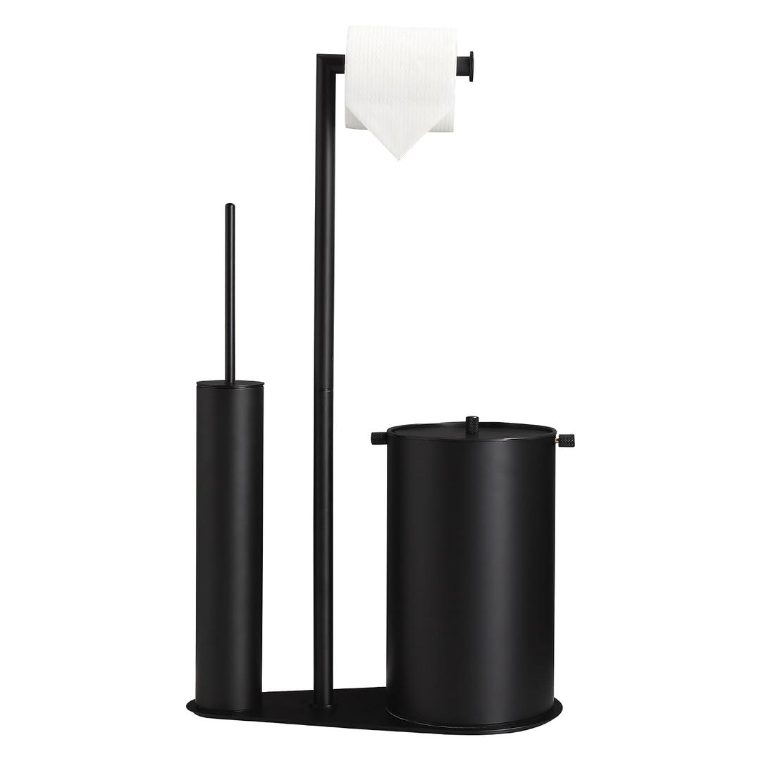 BVL Bathroom Trash Can with Toilet Paper Holder & Toilet Brush, Stainless Steel Matte Black 1.32 Gallon Wastebasket with Lid, Space-Saving Bathroom Accessories