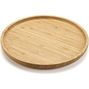 Round Bamboo Tray, Wood Serving Tray, Wooden Platter, Wood Charcuterie Board, Decorative Tray for Coffee Table,13.8 inch