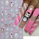 6 Sheets Christmas Nail Art Stickers Self-Adhesive 3D Christmas Tree Santa Claus Nail Decals Winter Nail Stickers Snowflake Snowman Penguin Elk Nail Design Christmas Stickers for Women Nail Decoration
