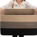 OIAHOMY Large Blanket Basket, 22x17x12 Rectangle Woven Baskets, Nursery Blanket Storage Living Room, Toy Storage With Handle, Large Baskets for Organizing-Yellow Black