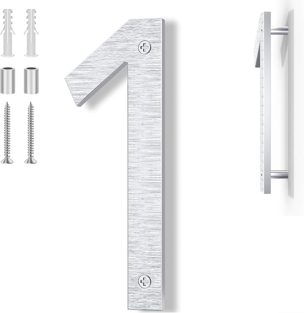 8 Inch Large Metal House Number for Outside, Modern Floating Home Address Numbers, Aluminum Silver Anti-Rust numbers for house for Garden Front Door Garage Apartment Signage,911 Visibility Signage (1)