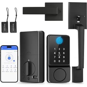 Keyless Entry Door Lock with Handle, APP Control Smart Front Lock Set, Keypad Door Lock with Handle, Keypad Deadbolt Auto Lock, Easy to Install, Bluetooth, Black
