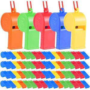 WSYUB 72Pcs Plastic Whistles, Bulk Whistles, Training Sports Whistles with Lanyard, Loud Toys Whistles for Kids Christmas Birthday Party Goody Bag Fillers Games Survival Emergency, 5 Brilliant Colors