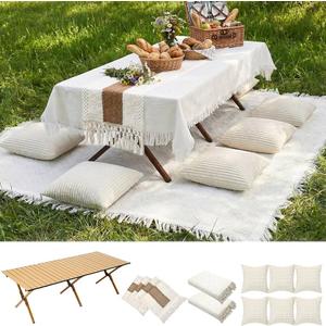 Novabright 10 Pcs Boho Picnic Set with Table Blanket Runner,Pillow Covers