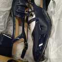 Coutgo Women's Mary Jane Chunky Low Heels Slingback Pumps Closed Square Toe Wedding Dress Shoes (7, Navy)