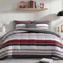 Monbix Full Size Comforter Set - 7 Pieces Bed in a Bag Full, Red and Black-Stripe Bedding Sets, All Seasons Comforter Bed Set with Sheets, Pillowcases & Shams