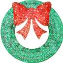 Best Choice Products 48in Pre-Lit Outdoor Christmas Wreath Decoration, LED Metal Holiday Decor for Home w/ 140 Lights, Bow - Green/Red