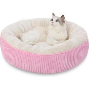Bedfolks Donut Calming Dog Bed, 36-Inch Round, Washable, Anti-Anxiety Cuddler with Removable Cover (Pink, Large)