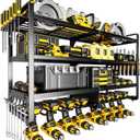 POKIPO Large Power Tool Organizer Wall Mount,4 Layers Heavy Duty Metal Loads 400lbs,Power Tool Shelf Battery Storage with 8 Cordless Drill Holder,Utility Racks for Garage Workshop (Black)