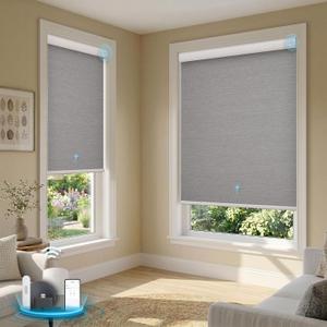 Motorized Blinds with Remote, Smart Roller Shades, Grey, 24" x 72"
