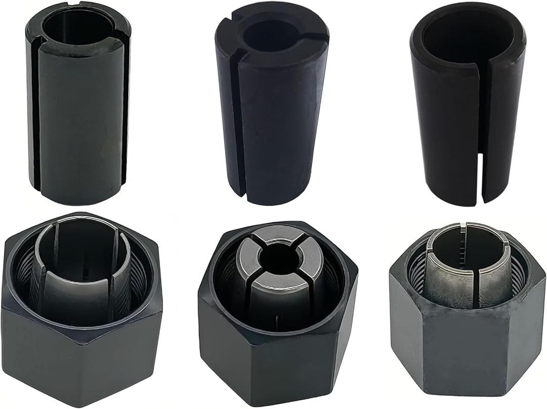 1/4",1/2",12mm Router Collet And Nut Set For Dewalt DW6214 DW618 Router with Reducer Sleeves 1/2"-3/8", 12.7mm-6mm, 12.7mm-8mm (6 Pck)