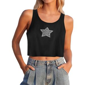 Remidoo Women's Casual Sleeveless Color Block Cropped Top Crewneck Tank Top Shirts (X-Large)