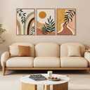 Modern Boho Framed Canvas Wall Art Set, Abstract Bohemian Sun Wall Decor, Mid-Century Minimalist Wall Painting, Geometric Botanical Art Print for Living Room, Bedroom, Office - 16"x24"x3