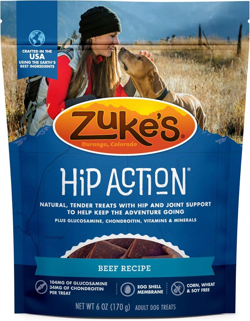 Zukes Hip Action, Hip And Joint Support Treats, Soft And Chewy Natural Beef Dog Treats, Beef Recipe - 6.0 OZ Bag (6 Ounce (Pack of 1))