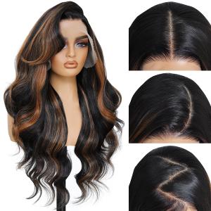 13x6 HD Lace Front Wigs Pre Plucked Skunk Stripe Brown with Black Wigs For Women Body Wave Wigs 28 Inch Ready Wear 100% Futura Premium Wig Beginner Friendly Daily Party Use