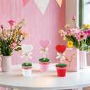 Fangoo 3Pcs Valentines Day Wooden Heart Potted Table Decoration Sign Pink Red White Heart Shaped Rustic Tiered Tray Decor Tabletop Centerpiece Wedding Valentines Day Home Gifts Parties