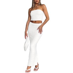 Two Piece Skirt Outfits for Women Sleeveless Tube Tops Bodycon Sexy Maxi Dress 2 Piece Summer Y2K Vacation Set